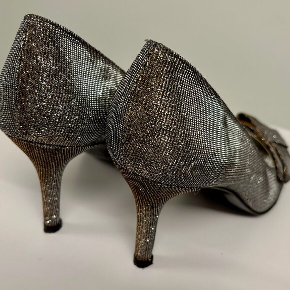 Stuart Weitzman Pyrite glitzy metallic shine open toe heels women's size 8 - Picture 5 of 8